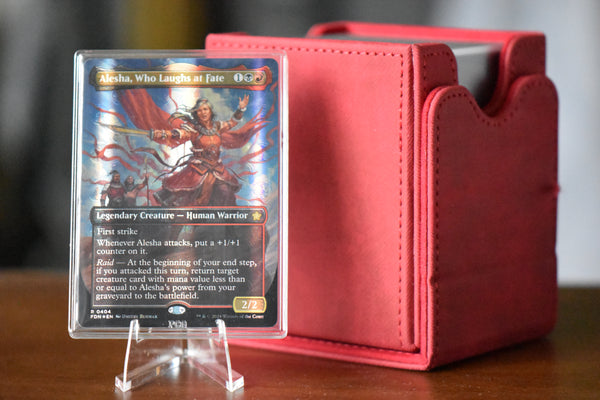 Alesha Mana Foil PCG 10 Gem Mint in a Slim Player Slab and red deckbox - front view