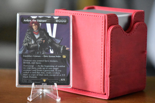 Ardyn the Usurper Surge Foil PCG 9.5 in a Slim Player Slab and red deckbox - front view