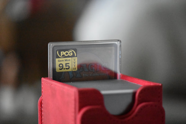 Emet-Selch PCG 9.5 Gem Mint in a Slim Player Slab inside a red deckbox - back view
