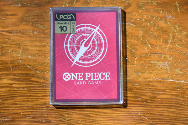 PCG 10 Gem Mint One Piece Leader card encased with grade details.