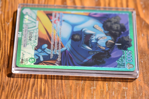 Angled view of One Piece Leader Jinbe encased in a PCG Slim Player Slab.