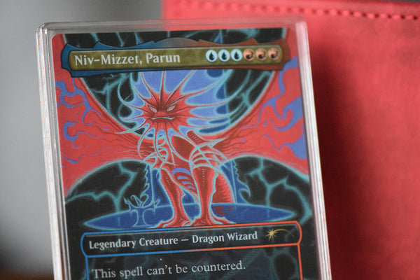 Niv-Mizzet Borderless PCG 9.5 Gem Mint in a Slim Player Slab - closeup angle