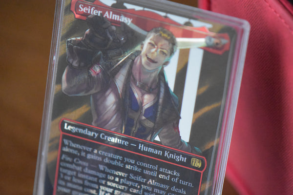 Seifer Almasy Surge Foil PCG 9.5 Gem Mint in a Slim Player Slab - closeup angle