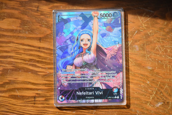 One Piece Leader Nefeltari Vivi encased in a PCG Slim Player Slab - front view.