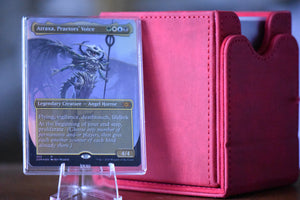 Atraxa Praetors Voice PCG 9.5 Gem Mint in a Slim Player Slab and red deckbox - front view
