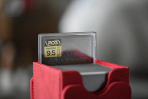 Emet-Selch PCG 9.5 Gem Mint in a Slim Player Slab inside a red deckbox - back view