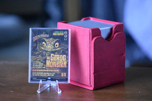 Gitrog Showcase PCG 9.5 Gem Mint in a Slim Player Slab next to deckbox - front view
