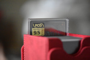 Graha Tia PCG 9.5 Gem Mint in a Slim Player Slab inside a red deckbox - back view