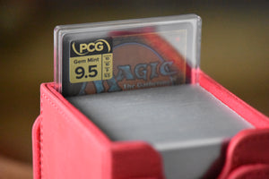 Hero of Light PCG 9.5 Gem Mint in a Slim Player Slab inside red deckbox - back view