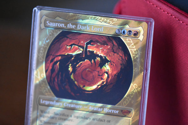 Sauron Surge Foil PCG 9.5 Gem Mint in a Slim Player Slab - closeup angle