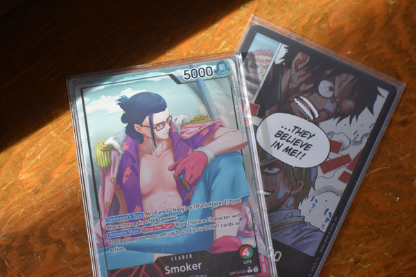 Smoker Alt Art Leader PCG 10 Flawless in a Slim Player Slab next to a sleeved DON!! card.